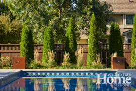 The owners have done major landscaping, including adding tall arborvitae around the back perimeter of the property for privacy and a formal touch.
