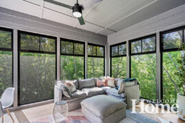 The three-season porch is lovingly called the treehouse and it is the perfect spot to enjoy all the wildlife in the backyard.