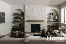 Floor-to-ceiling fireplaces and curved archways add eclectic charm to this home.