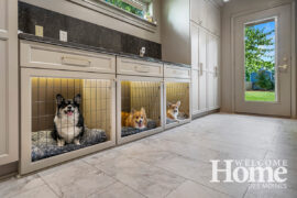 Even the Williams' three beloved Corgis have benefited from the remodel, with personal kennels built in to the laundry room cabinetry.