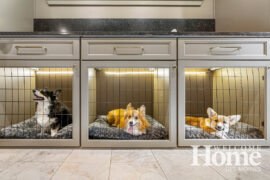 Even the Williams' three beloved Corgis have benefited from the remodel, with personal kennels built in to the laundry room cabinetry.